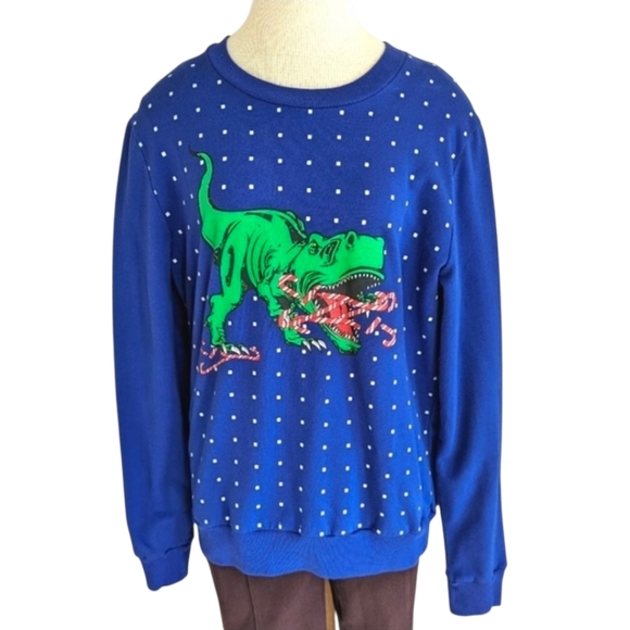 Alex Stevens Crewneck T Rex Ugly Christmas Crewneck Sweatshirt in Blue Sz Large - Picture 2 of 8